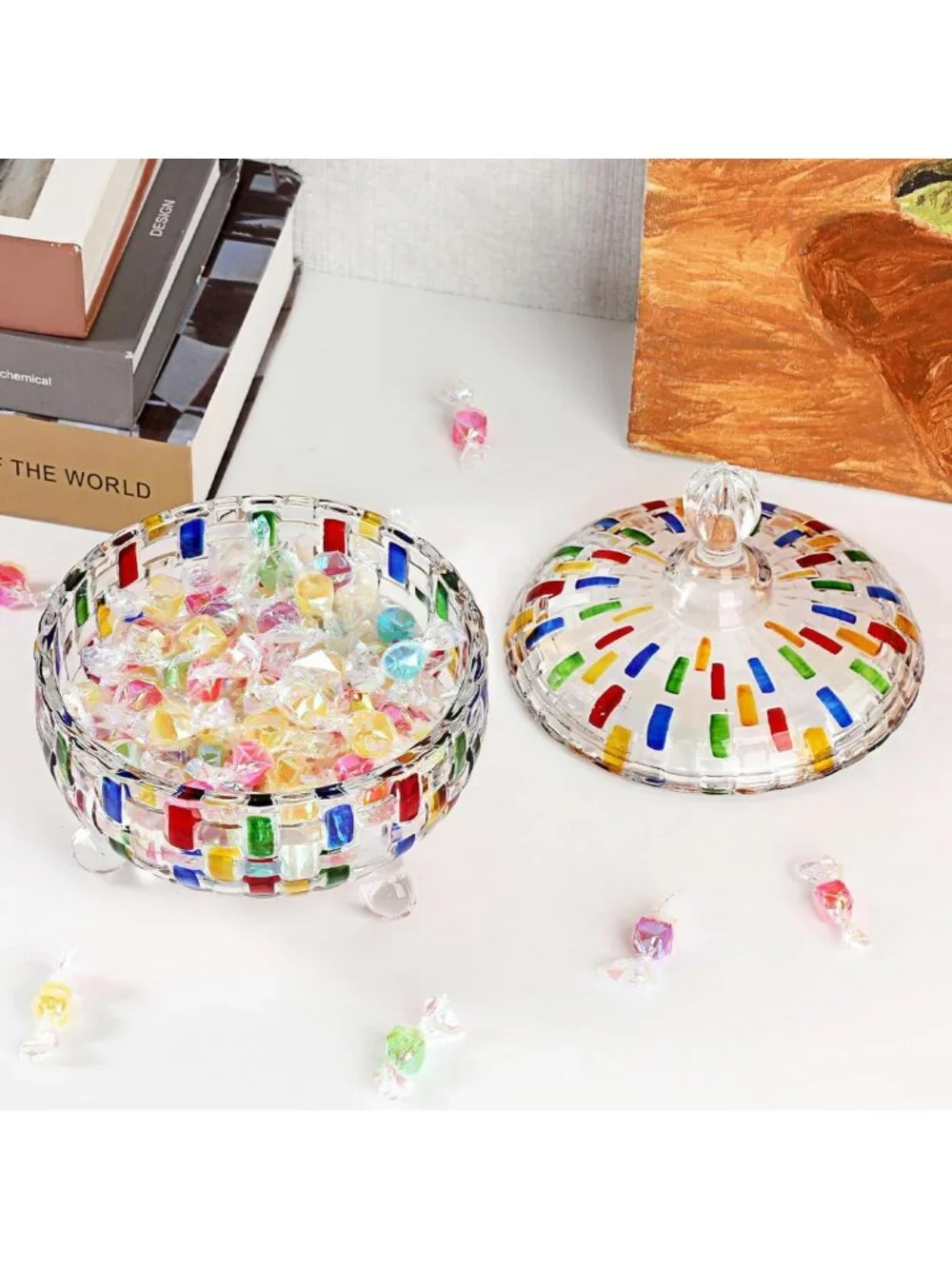 Colorful Crystal Candy Dish with Lid | Decorative Bowl for Chocolates, Nuts